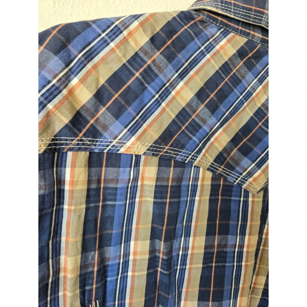 True Religion Mens Western Snap Plaid Shirt Navy Tan ML4BL68MNT XXL